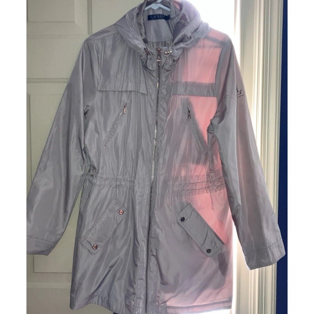 Lauren Ralph LAUREN Vintage Jacket  GOLD Buttons Zipper Cinch Waist Size Large